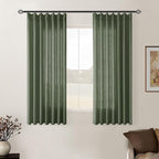 Olive Green Pinch Pleat Linen Semi Sheer Curtains 45 Inch Length 2 Panels | by Twodrapes