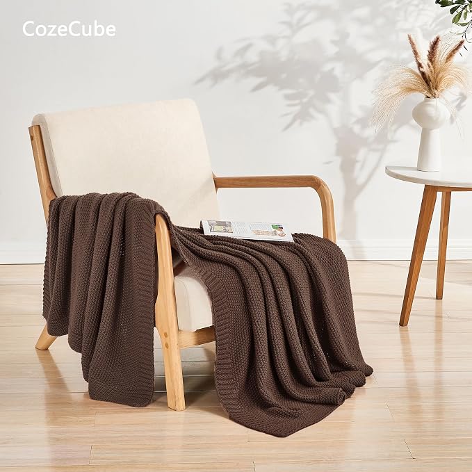 CozeCube Dark Brown Seed Stitch Throw Blanket 50"x60", Farmhouse Decor | Blanket - Image 2
