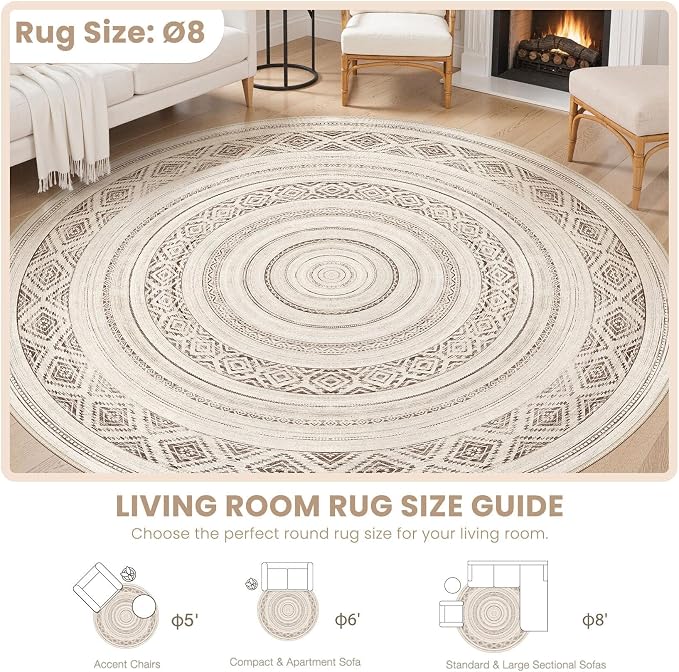 cotiled 8x8 Round Rug 8ft Circle Living Room Boho Area Rugs | Solve Modern - Image 8