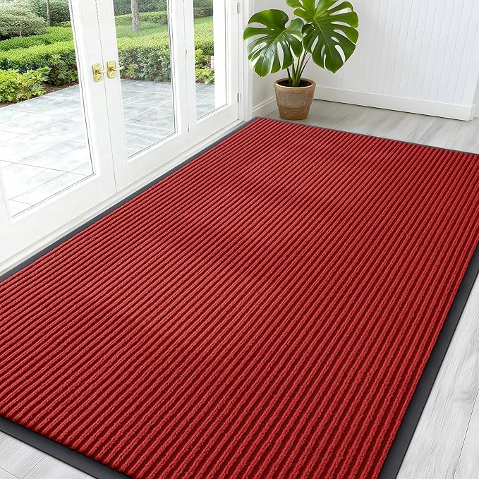 OLANLY Front Door Mat 59x34, Waterproof Heavy-Duty Indoor Outdoor Doormat | Red by OLANLY