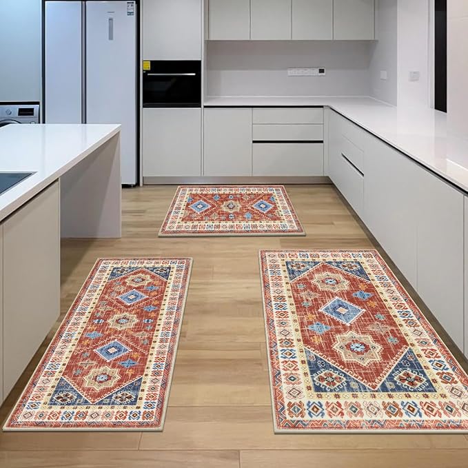 HEBE Boho Kitchen Rugs Set of 3, Non Slip Washable Kitchen Mats - Image 7