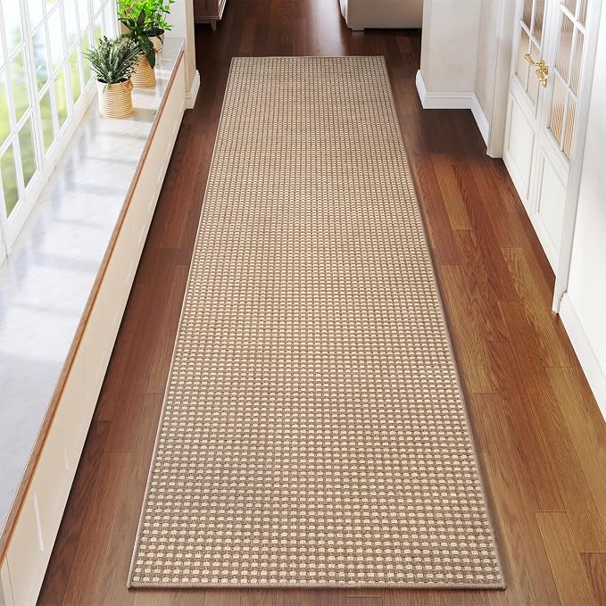 Hallway Runner Rug Extra Long Kitchen Runner Washable Brown 2x8 ft | Boho Woven by YDKGL