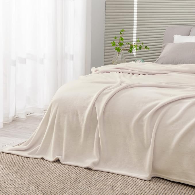 BEDELITE Fleece Blanket Soft Plush Queen Size Bed Blanket Beige 90"x90" | Ultra by BEDELITE