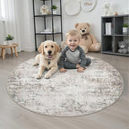 Round Area Rug Living Room: 4 ft Modern Washable Carpet Brown | - Image 2