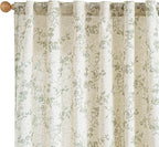 Green Vintage Floral Linen Curtains Farmhouse 50W X 84L 2 Panels | Elisa Series by Lazzzy