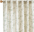 Extra Long Green Vintage Floral Linen Curtains Farmhouse 2 Panels | Elisa Series by Lazzzy