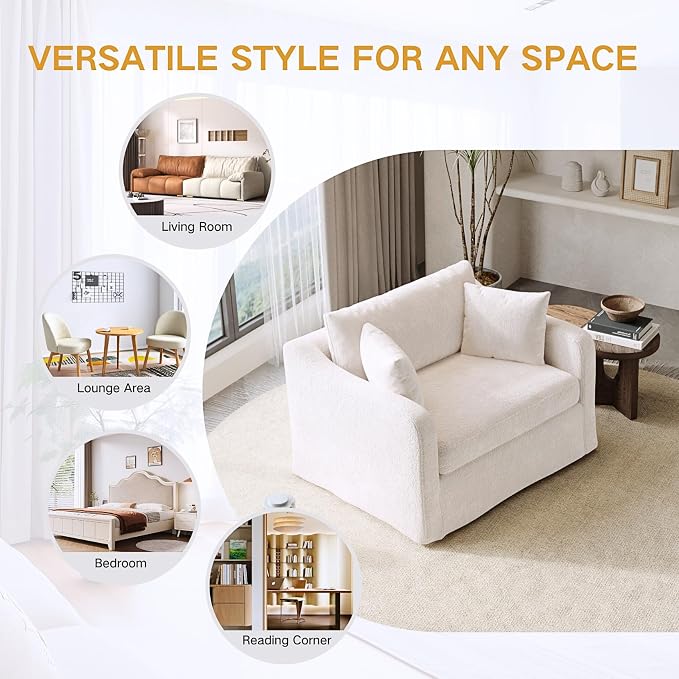 Oversized Armchair, 43.9" W Chenille Single Sofa Modern Upholstered Deep Seat - Image 7