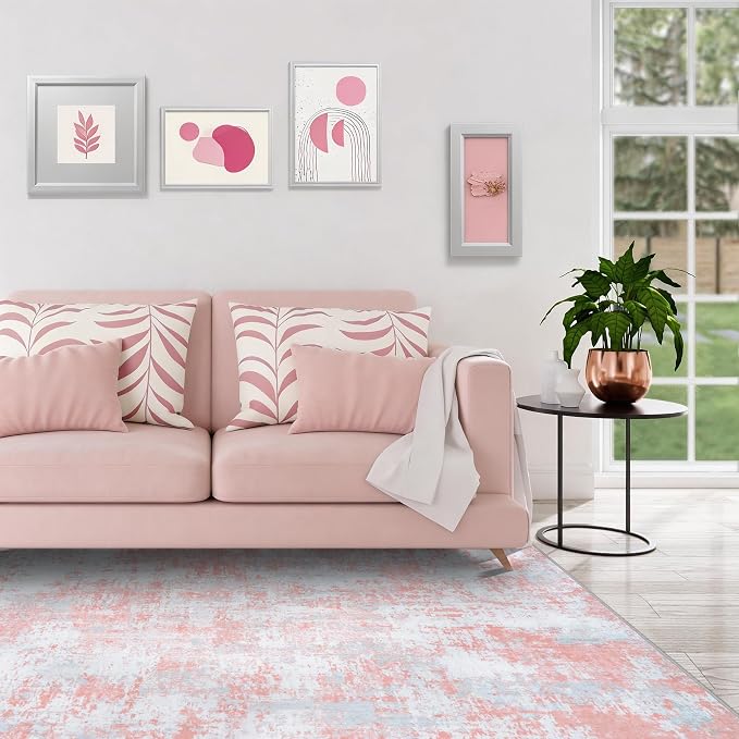 Aelenmu 6x9 Area Rugs for Living Room Bedroom Dining Room Washable Pink | Soft - Image 9