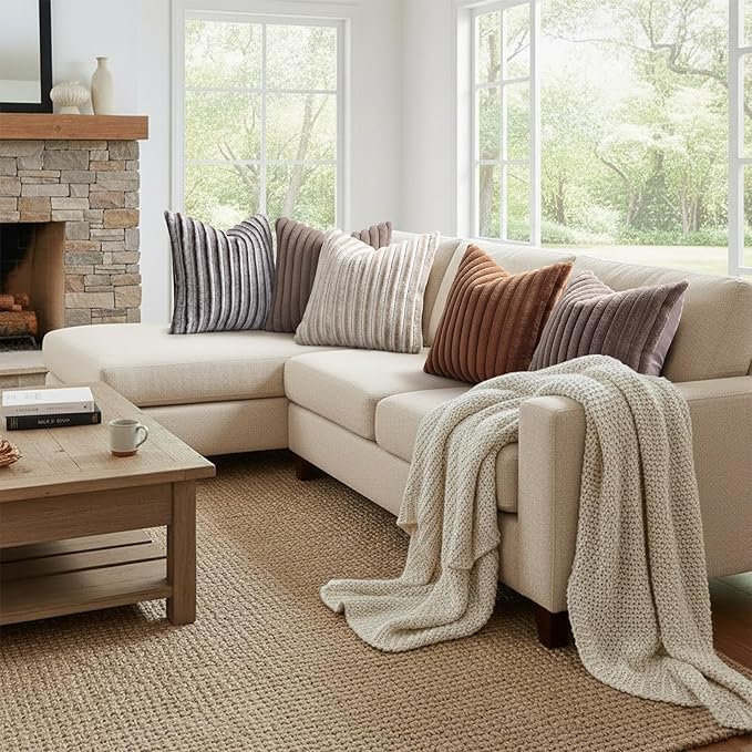 decorUhome Fall Faux Fur Throw Pillow Covers 24x24 Set of 2 Brown | Decorative - Image 7