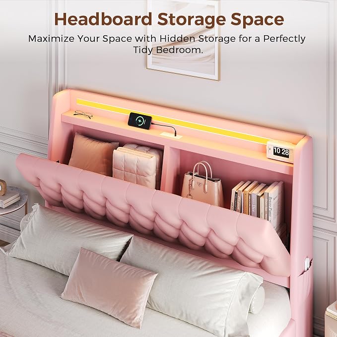 Queen LED Velvet Bed Frame - Image 4