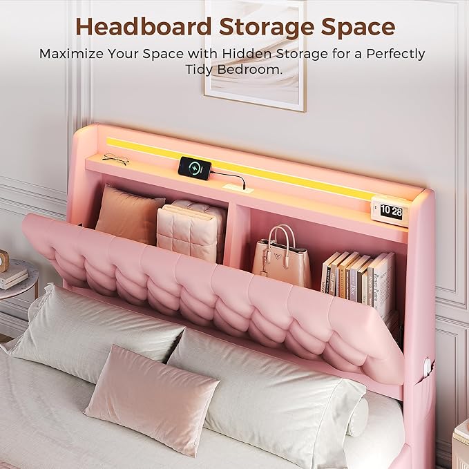 Queen LED Velvet Bed Frame - Image 3