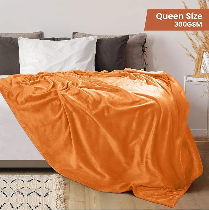 Utopia Bedding Soft Fleece Bed Blanket Queen Size Burnt Orange | Microfiber - Image 2