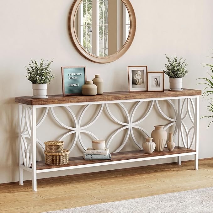 LITTLE TREE Sofa Table, 70.9 Inch Industrial Behind Couch Table - Image 2