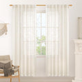 Cream Linen Boho Sheer Curtains 80 inch Length by LAMIT