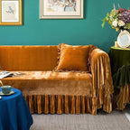 GLORY SEASON Velvet Sofa Cover Soft Decorative Luxurious Solid Exquisite Ruffle - Image 5