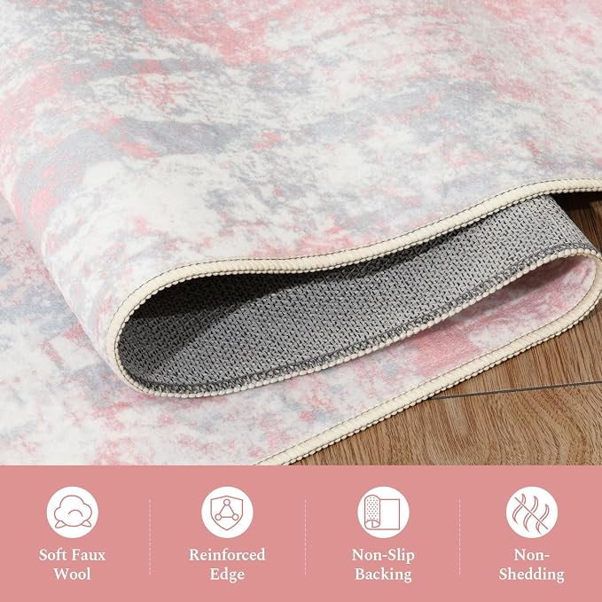 Rugflix 5x7 Area Rugs for Bedroom, Washable Pink Large Rug | Machine Washable; - Image 7