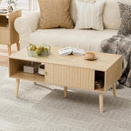 LCRBOL Coffee Table with Storage, Boho Dining Table with Sliding Fluted Door by Unknown