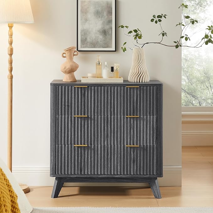 T4TREAM Fluted 3 Drawers Nightstand, Oversized Extra Large Modern Side Table - Image 3