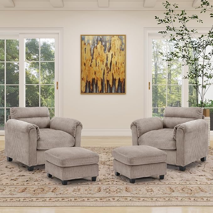 HAOMARKETS Corduroy 4-Piece Sofa Set, Upholstered Ottoman Set of 2 and Accent by HAOMARKETS