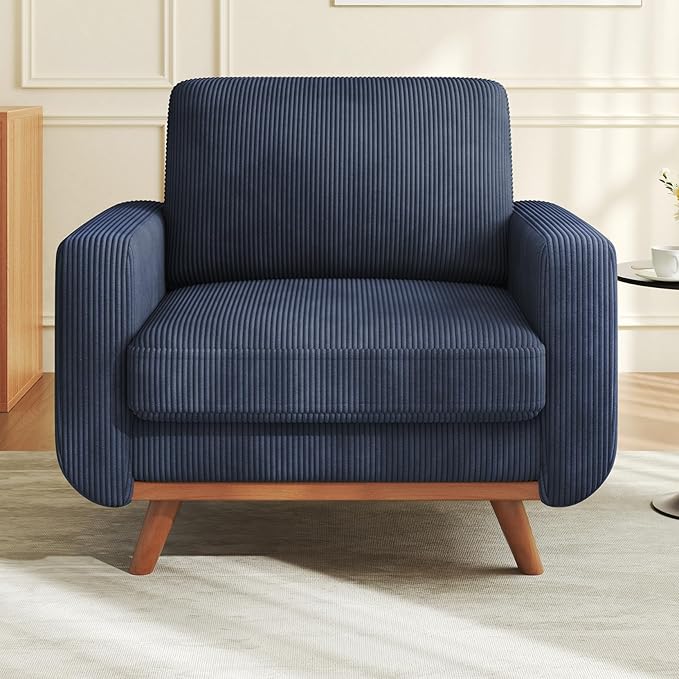 Vesgantti 38.5" Accent Chair Dark Blue, Comfy Corduroy Single Sofa Seat by Vesgantti