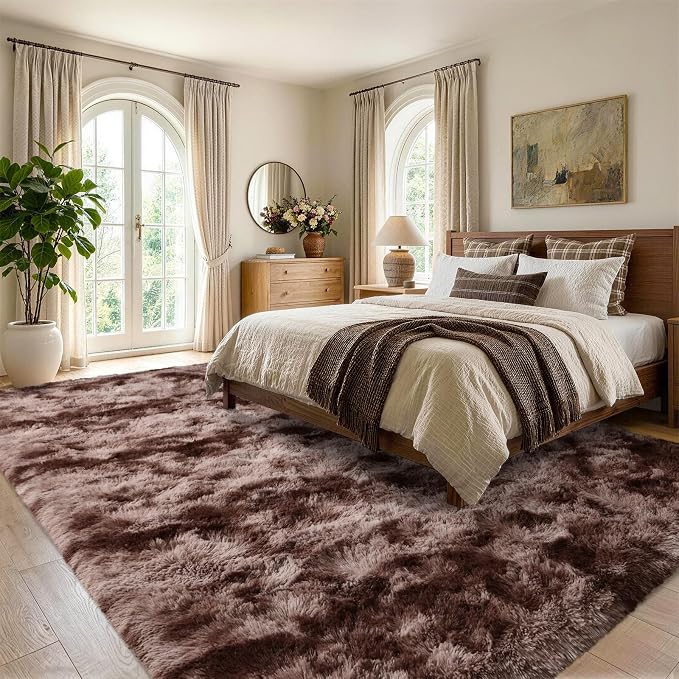 5x7 Tie-Dyed Brown Fluffy Soft Area Rug Non-Slip - Image 3