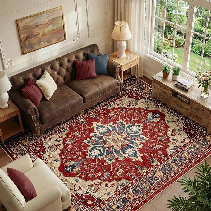 RELEANY Washable Area Rug, Water Repellent, Pet Friendly, Vintage Floral Boho by RELEANY