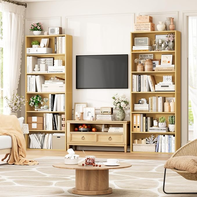 FOTOSOK 6-Tier Open Bookcase and Bookshelf Set of 2, Freestanding Display - Image 5