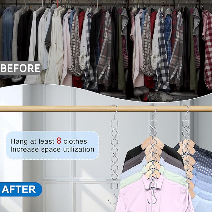 Space Saving Hangers for Clothes 3 Pack, Sturdy Metal Hangers Heavy Duty Magic - Image 2