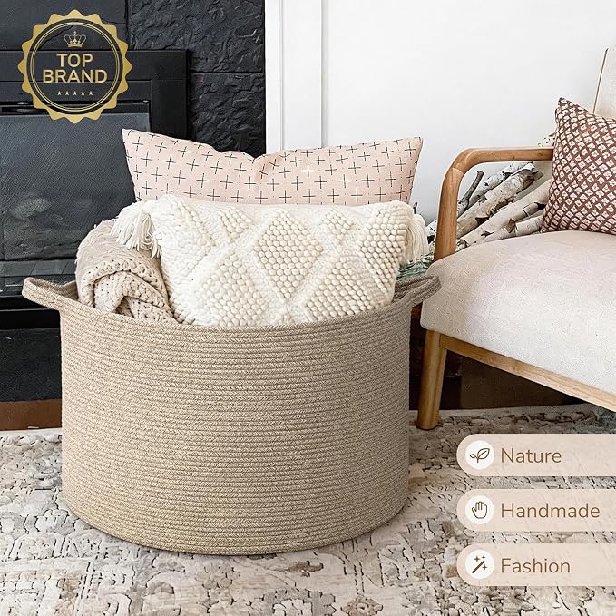 INDRESSME 115L Extra Large Woven Blanket Baskets - Image 7