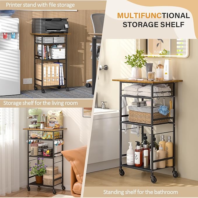 ThreeHio Rolling Kitchen Microwave Cart, 4 Tier Microwave Table Stand - Image 5