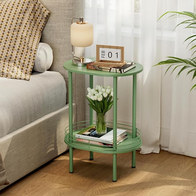 Green Side Table Set of 2, Small Modern Round Side Table - Image 2