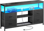 Huuger TV Stand Dresser with Power Outlets and LED Lights, 4 Drawers by Huuger