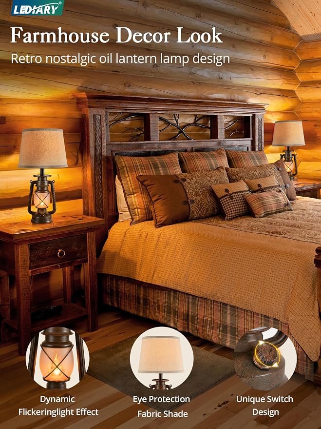 LEDIARY 18.72" LED Vintage Lantern Flickering Flame Table Lamps - Image 2