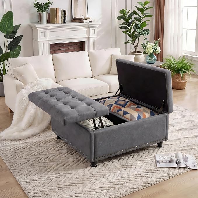 Garvee 36'' Large Square Storage Ottoman, Lift Top Storage Ottoman Coffee Table - Image 2