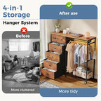 DUMOS Dresser for Bedroom with Hanging Rack, 6 Drawer Fabric Dresser with - Image 4