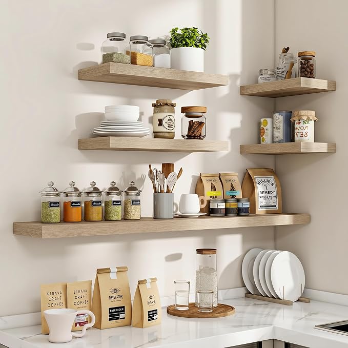 Acovy 48 Inch Floating Shelves, 3D Textured Wood Grain, Wooden Shelves - Image 7