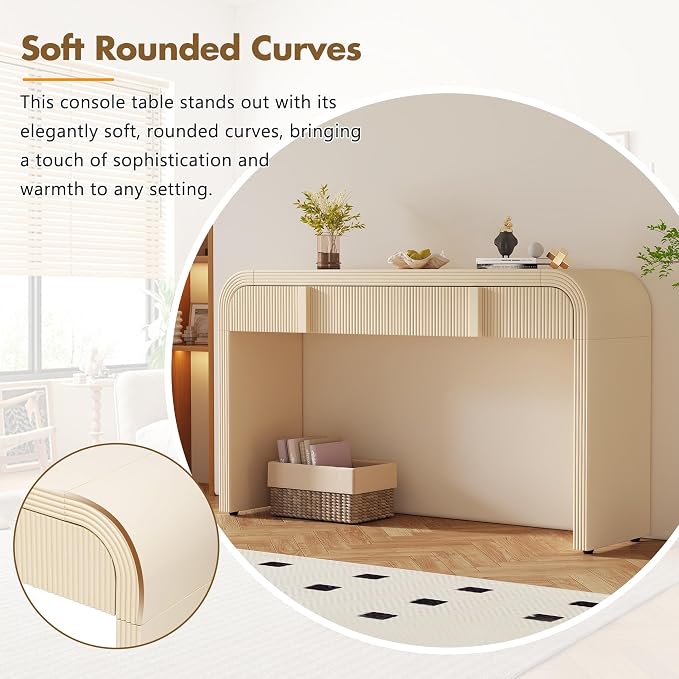 55'' Wood Console Table Sofa Table Entryway Table, Unique Modern Rounded - Image 3