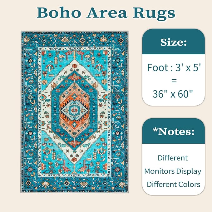 SERISSA 3x5 Washable Non Slip Boho Area Rug - Image 6