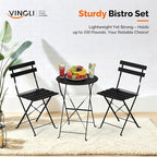 VINGLI Outdoor Folding Bistro Table and Chairs Set of 2, 3-Piece Bistro Set - Image 3