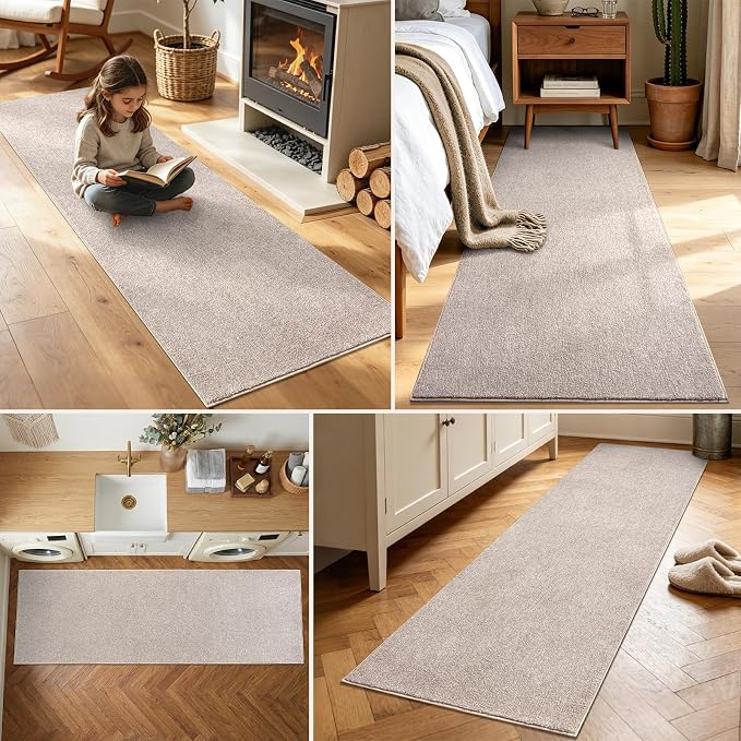 2x8 Oatmeal/White Runner Rug Washable Non-Slip - Image 3