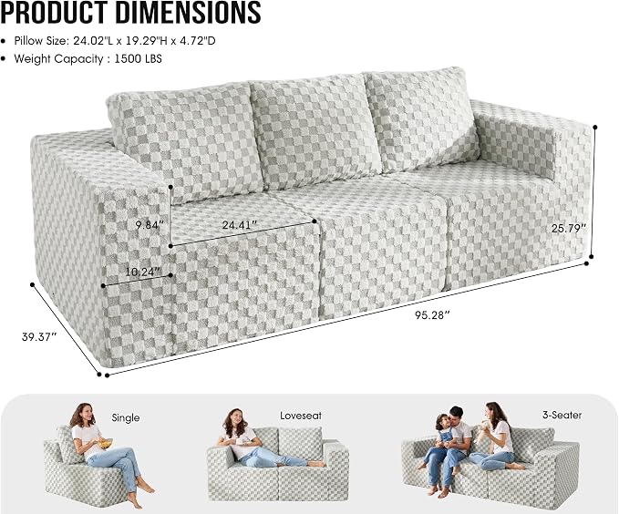 Modular Sectional Sofa 3-Seater Modular Couch - Image 2