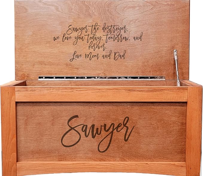 Personalized Engraved Wooden Toy Box by Handmade