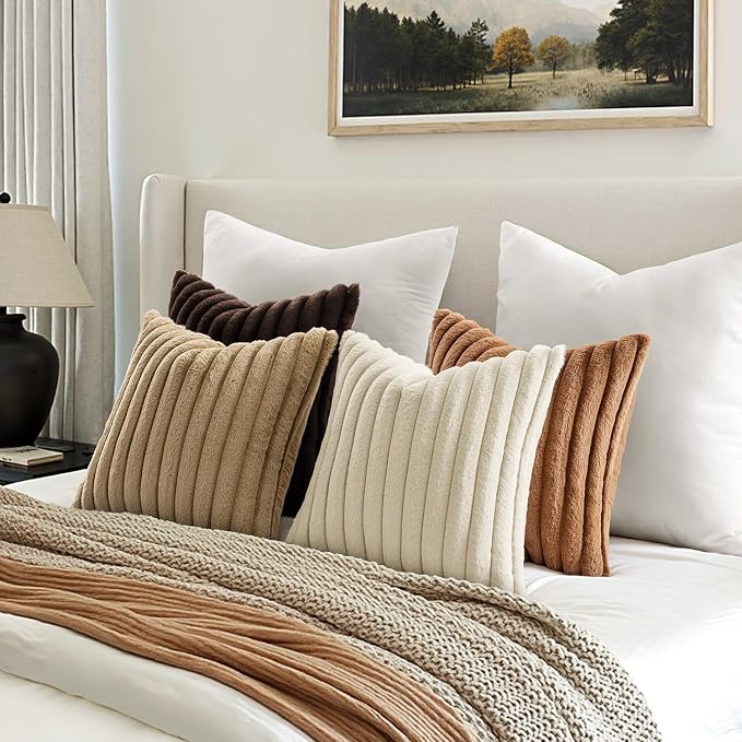 MIULEE Faux Fur Plush Decorative Throw Pillow Covers 18x18, Soft Boho Farmhouse - Image 5