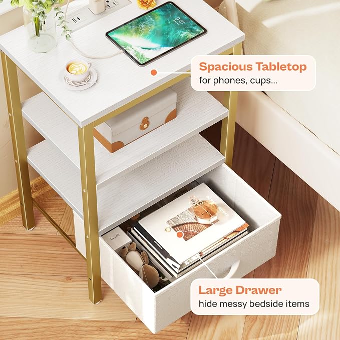 SUPERJARE Nightstand with Charging Station, Bed Side Table with Adjustable - Image 5