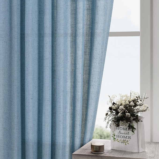 Blue Semi Sheer Linen Curtains 84 inch Length - Image 5