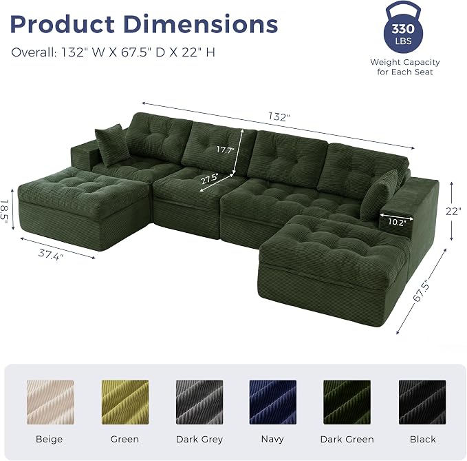 MAXYOYO 132" U Shaped Modular Sectional Sofa - Image 2