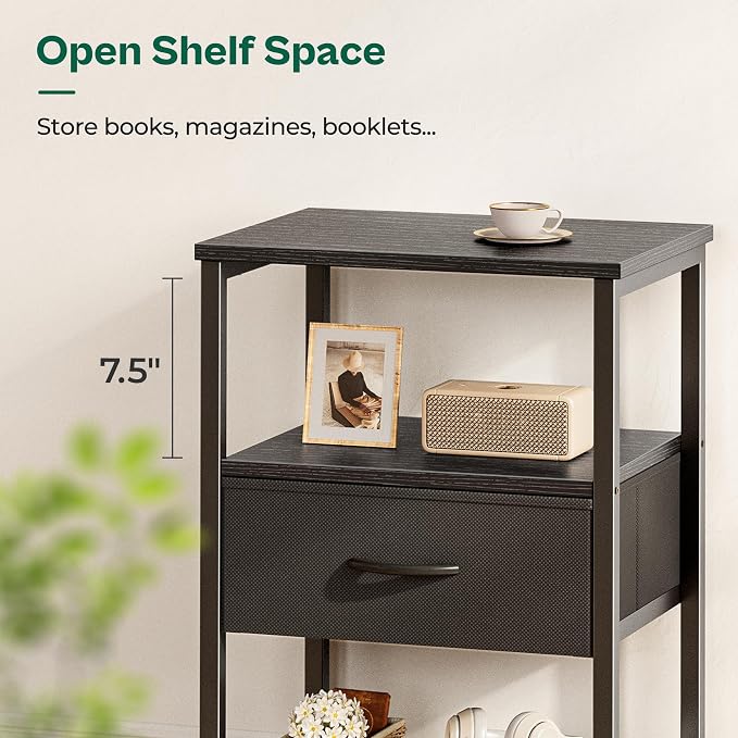 Huuger Night Stand with Fabric Drawer, Side Table with Mesh Shelf, Bedroom - Image 7