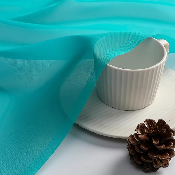 Turquoise Sheer Curtains 54 Inches Long 2 Panels - Image 4
