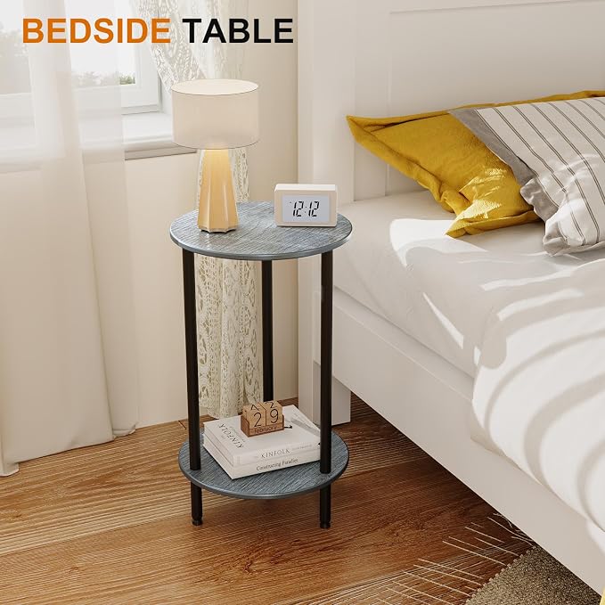 Small Round Side Table, 2-Tier Modern Accent/Bedside Table - Image 3