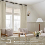 92 Inch Beige Flax Linen Curtains Pinch Pleated 2 Panels Set | Memory Training - Image 4